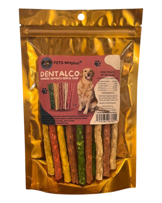 Dentalco- Beef Skin Sticks for Dental Care Support, 5 Inch/15 Count Pack, 100% All-Natural Dog Treats.