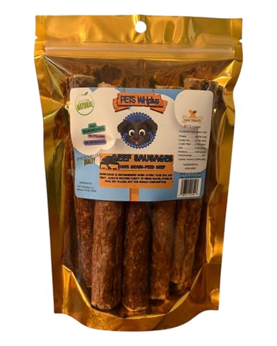 Premium Beef Dehydrated Sausages, 6 Inch/5 Count Pack, 100% All-Natural Dog Treats.