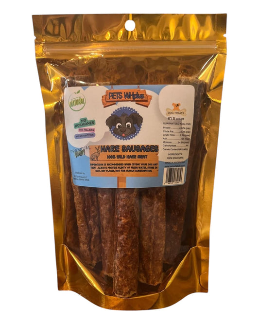 Premium Wild Hare Dehydrated Sausages, 6 Inch-5 Count Pack, 100% All-Natural Dog Treats