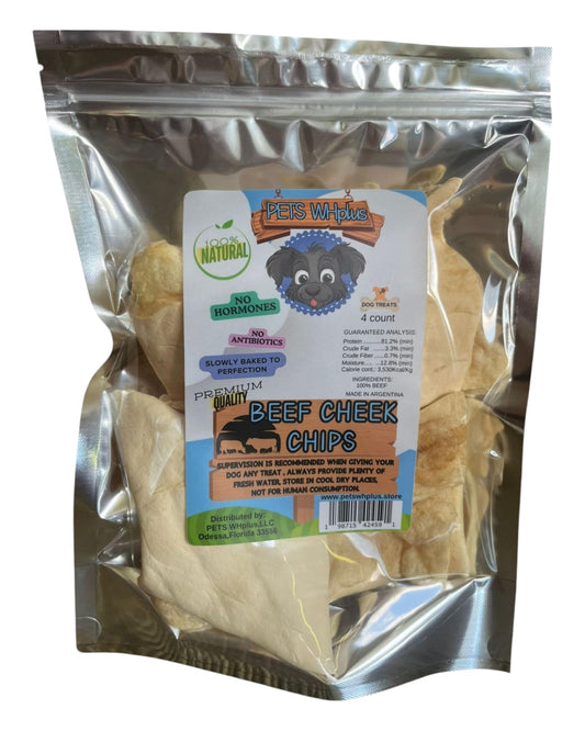 Premium Beef Cheek Chips-Chews, 4 Count Bag, 100% All-Natural Dog Treats.